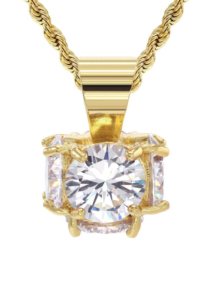 Mens Gold Plated Rope Chain & Cubic Zirconia Pendant | Appx. 19 Grams
