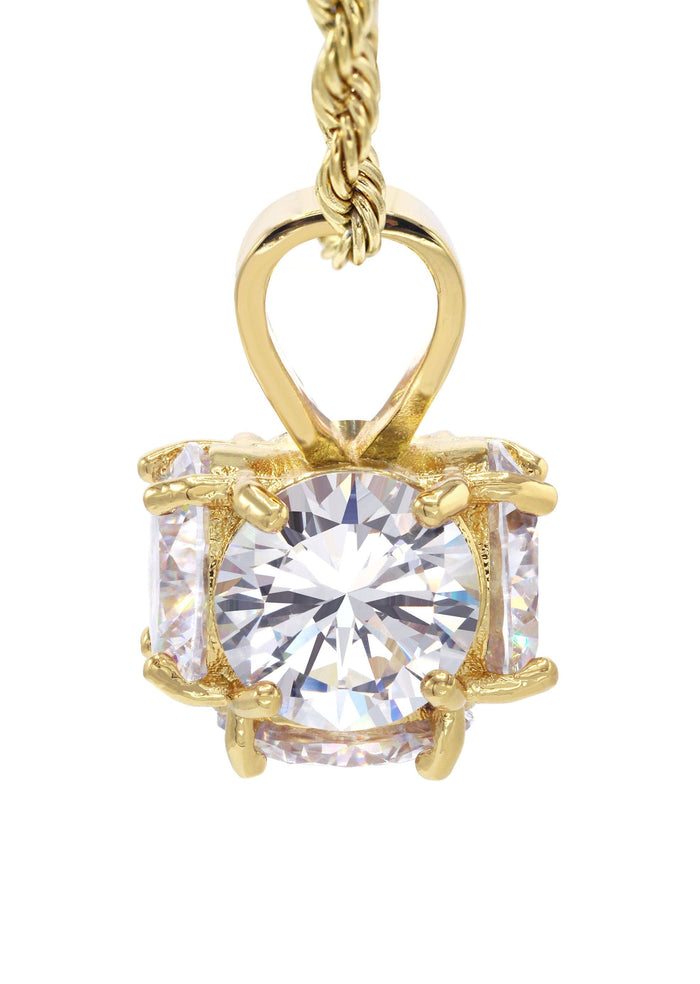 Mens Gold Plated Rope Chain & Cubic Zirconia Pendant | Appx. 19 Grams