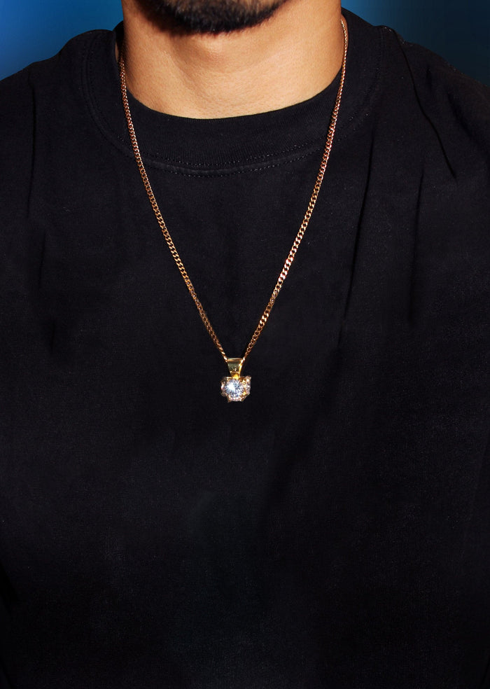 Mens Gold Plated Rope Chain & Cubic Zirconia Pendant | Appx. 19 Grams