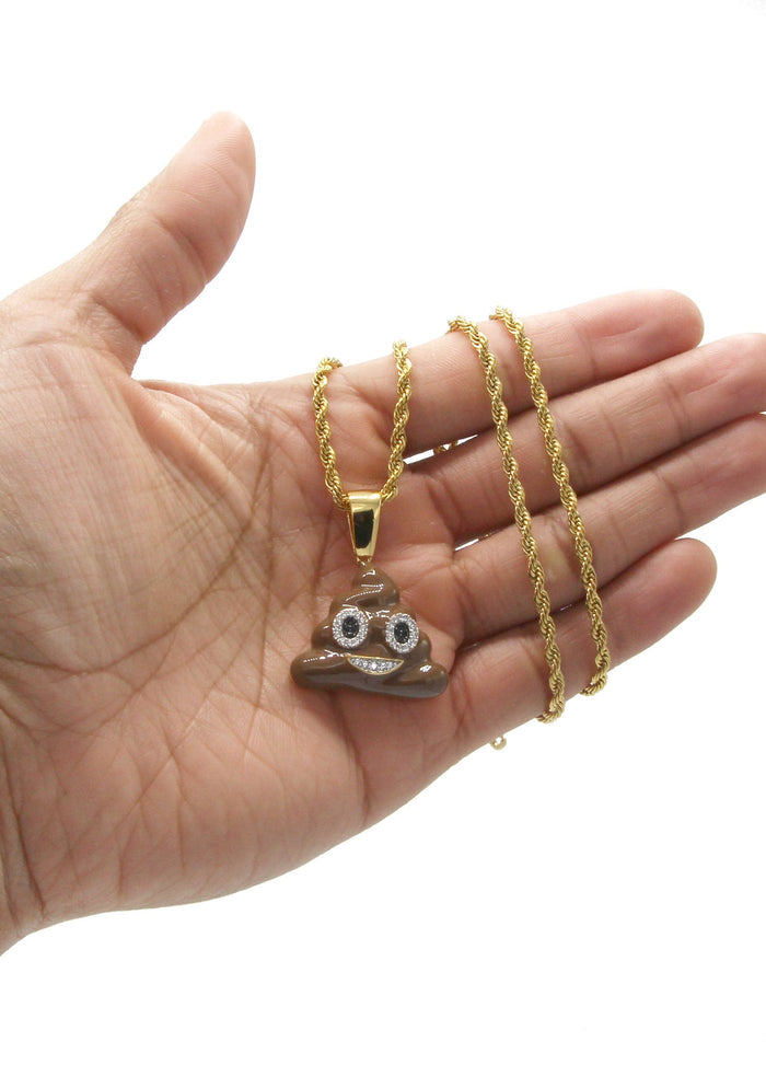 Mens Gold Plated Rope Chain & Emoji Pendant | Appx. 17 Grams