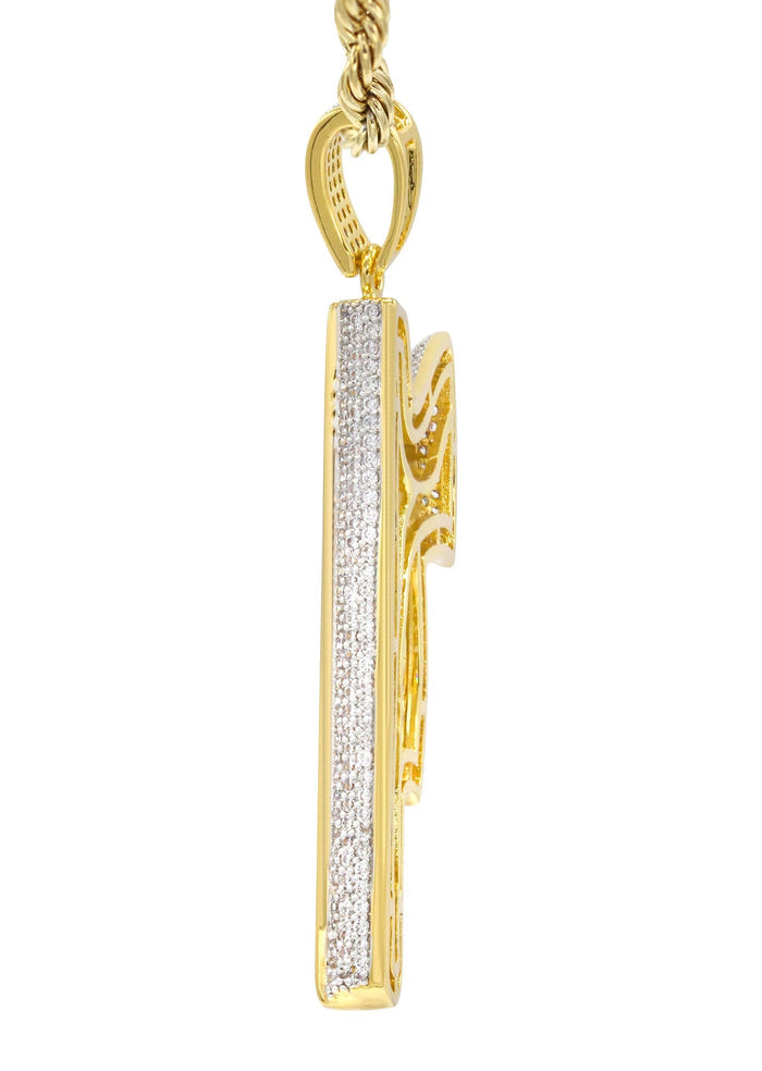 Mens Gold Plated Rope Chain & Gun Pendant | Appx. 16.2 Grams