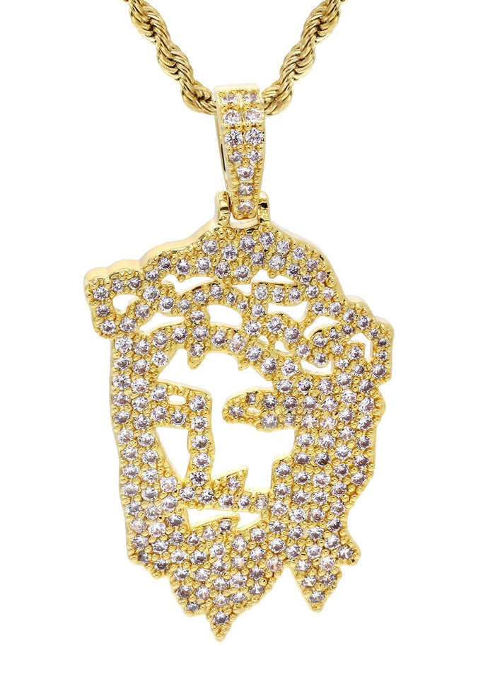 Mens Gold Plated Rope Chain & Jesus Piece Chain | Appx. 14.6 Grams