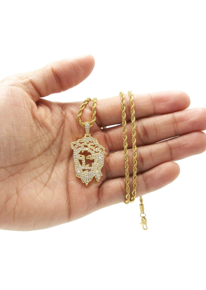 Mens Gold Plated Rope Chain & Jesus Piece Chain | Appx. 14.6 Grams