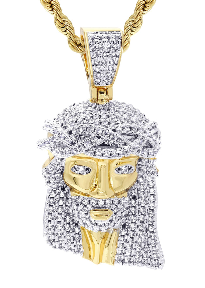 Mens Gold Plated Rope Chain & Jesus Piece Chain | Appx. 21.8 Grams