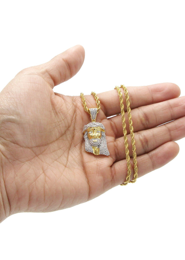 Mens Gold Plated Rope Chain & Jesus Piece Chain | Appx. 21.8 Grams
