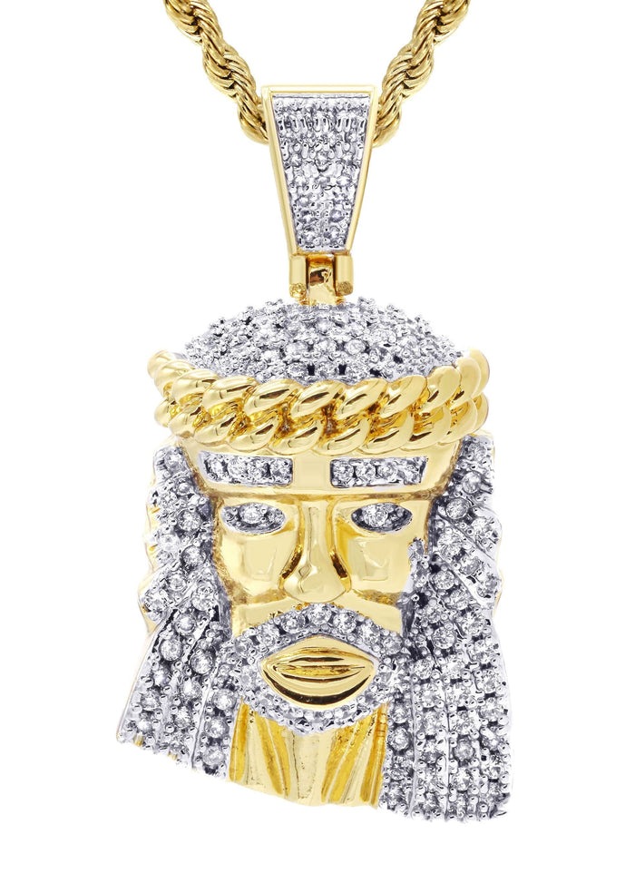 Mens Gold Plated Rope Chain & Jesus Piece Chain | Appx. 22.7 Grams
