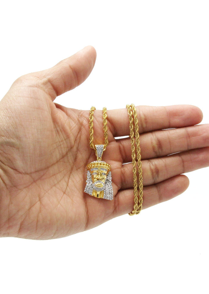 Mens Gold Plated Rope Chain & Jesus Piece Chain | Appx. 22.7 Grams