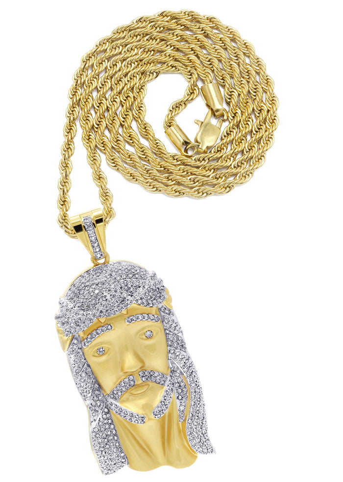 Mens Gold Plated Rope Chain & Jesus Piece Chain | Appx. 42.4 Grams