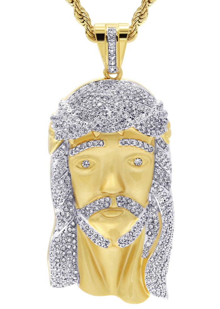 Mens Gold Plated Rope Chain & Jesus Piece Chain | Appx. 42.4 Grams