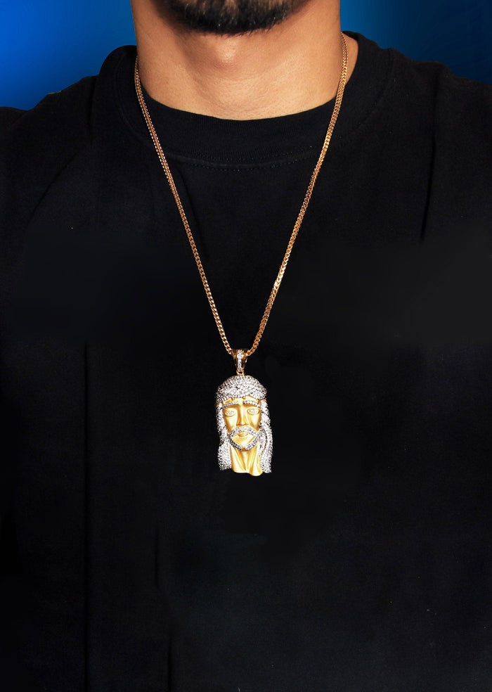 Mens Gold Plated Rope Chain & Jesus Piece Chain | Appx. 42.4 Grams