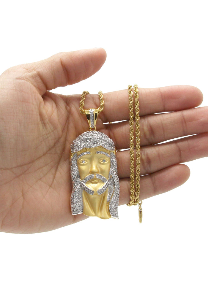 Mens Gold Plated Rope Chain & Jesus Piece Chain | Appx. 42.4 Grams