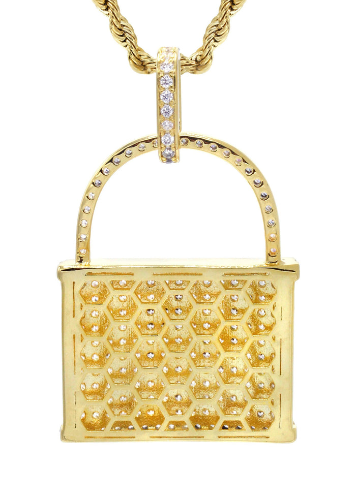 Mens Gold Plated Rope Chain & Lock Pendant | Appx. 18.7 Grams