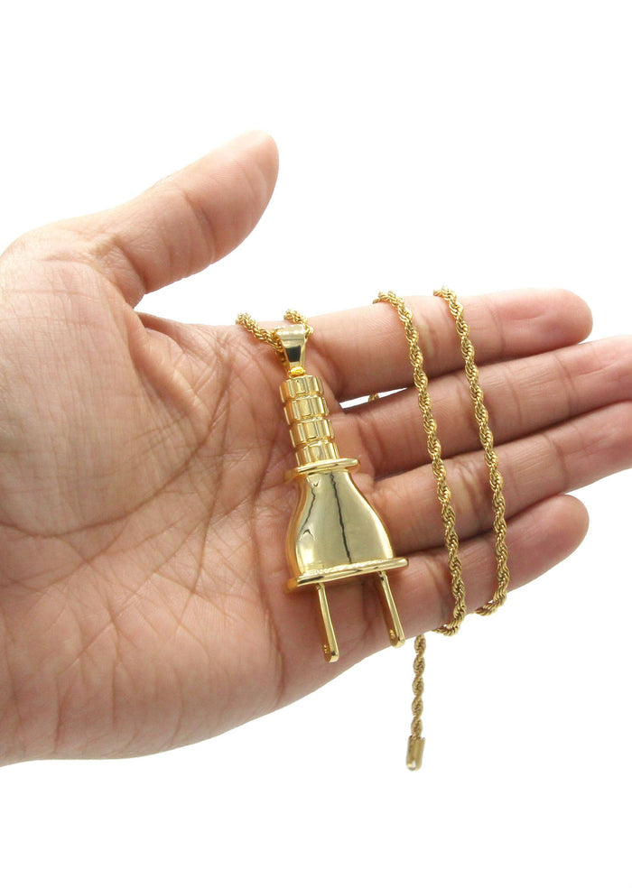 Mens Gold Plated Rope Chain & Plug Pendant | Appx. 23.4 Grams