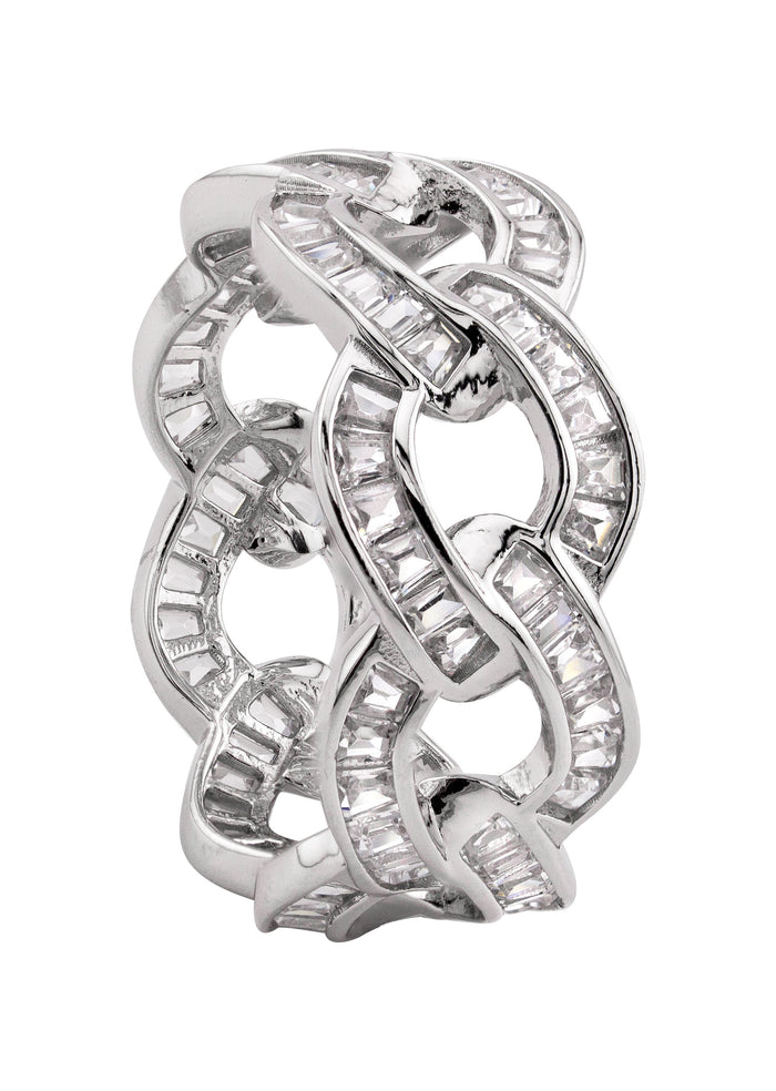 Mens Silver Baguette Cuban Ring | Appx 5.5 Grams