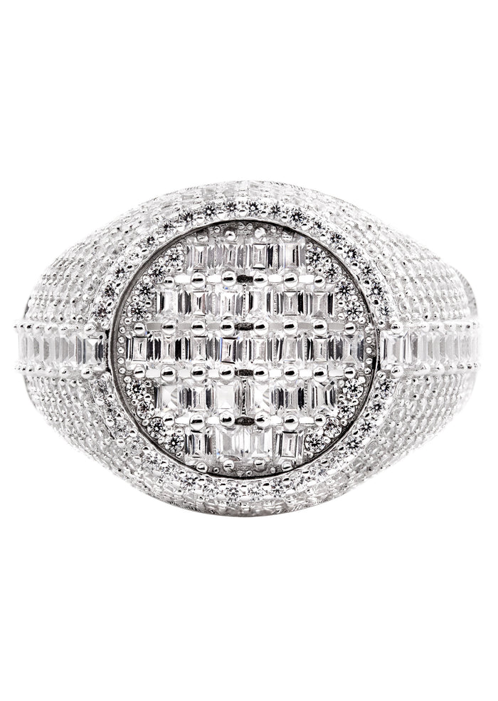 Mens Silver Baguette & Round Signet Ring | Appx 8.5 Grams