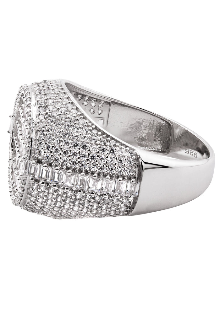 Mens Silver Baguette & Round Signet Ring | Appx 8.5 Grams