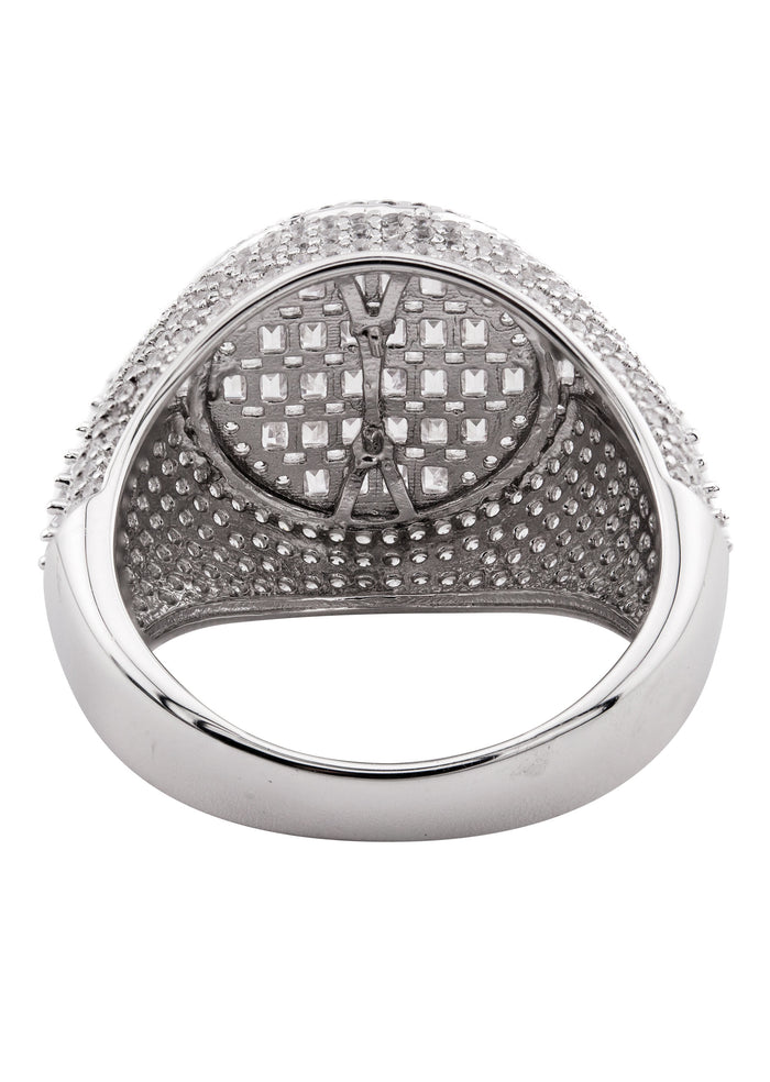 Mens Silver Baguette & Round Signet Ring | Appx 8.5 Grams