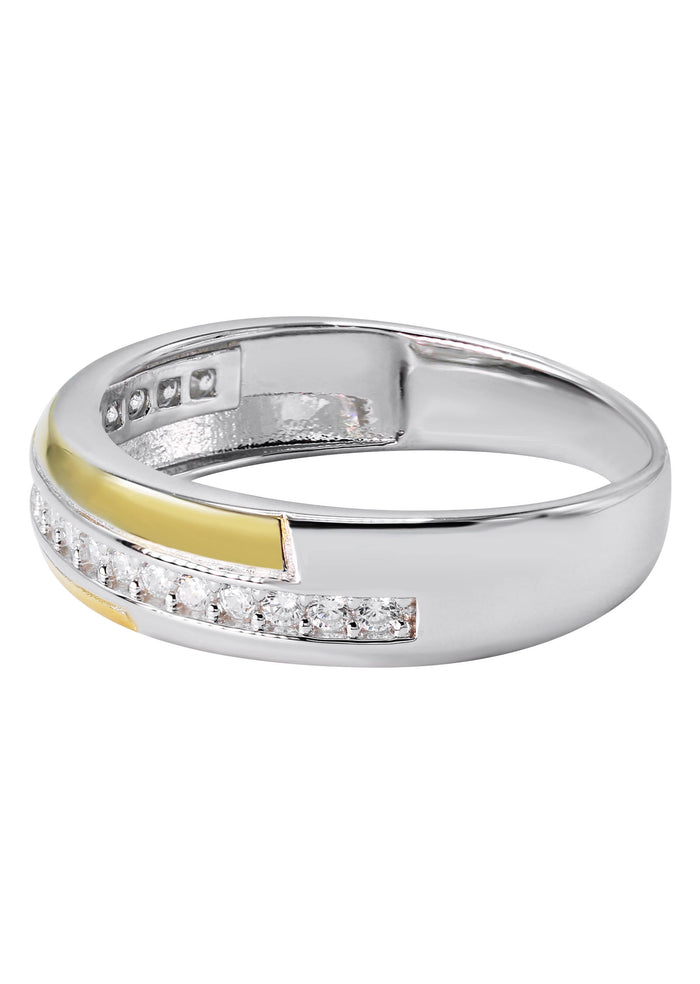 Mens Silver CZ Gold Wedding Band | Appx 3.8 Grams
