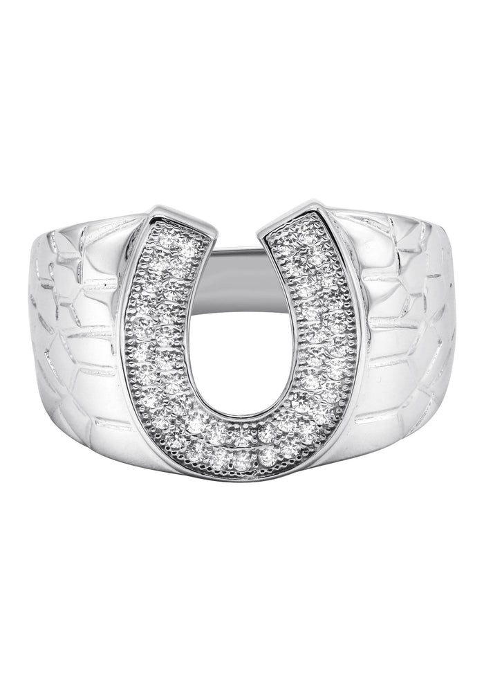 Mens Silver CZ Horseshoe Ring | Appx 6.4 Grams
