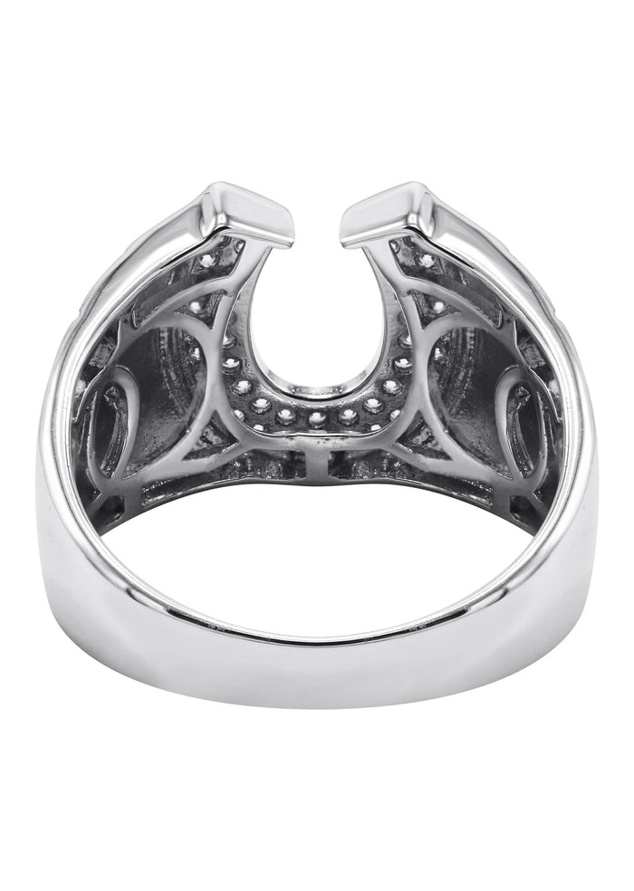 Mens Silver CZ Horseshoe Ring | Appx 6.4 Grams