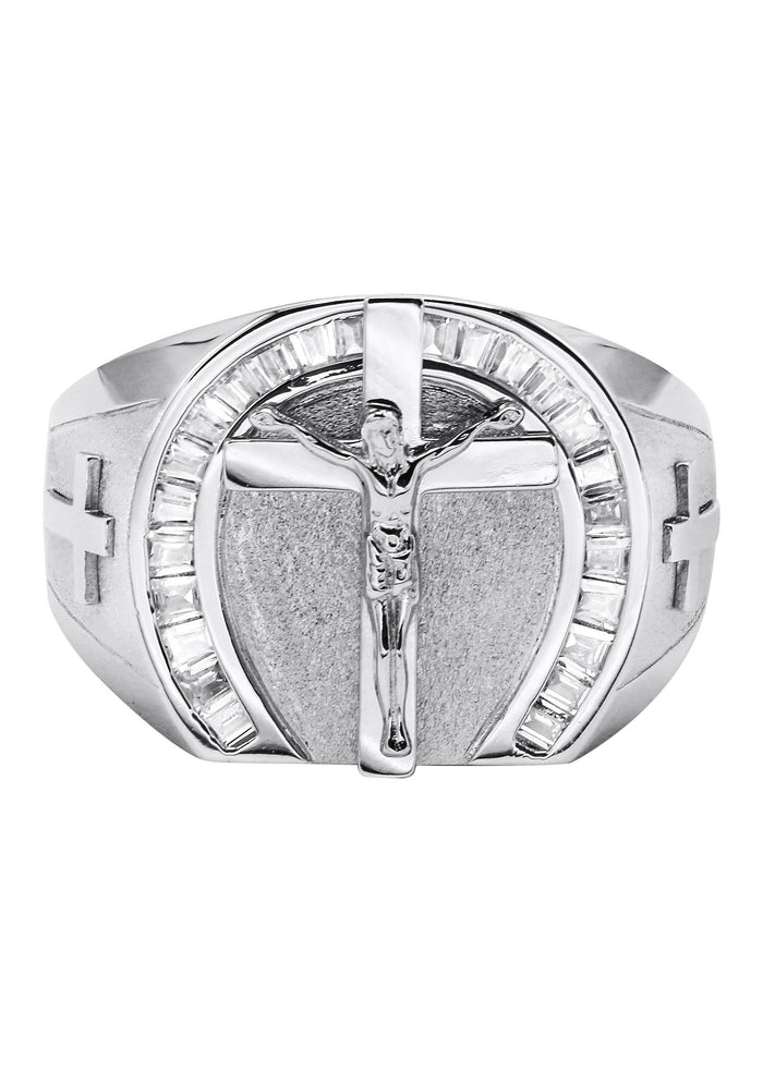 Mens Silver CZ Jesus Ring | Appx 7.6 Grams
