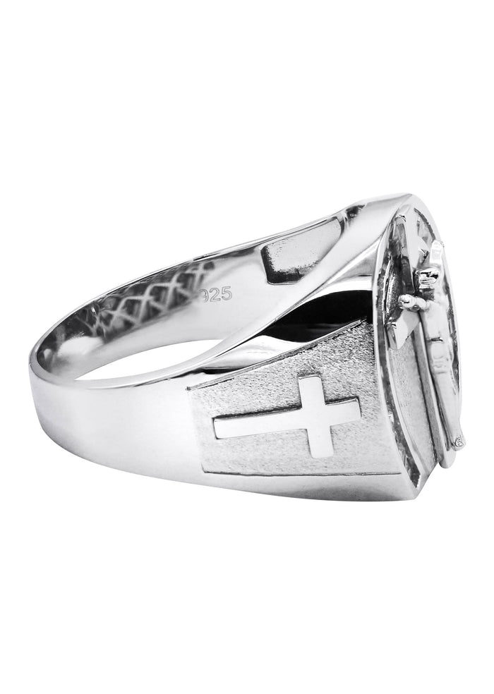 Mens Silver CZ Jesus Ring | Appx 7.6 Grams
