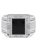Mens Silver CZ Onyx Pinky Ring | Appx 7.5 Grams