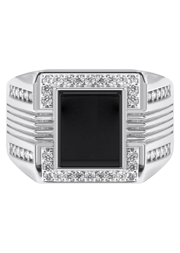 Mens Silver CZ Onyx Pinky Ring | Appx 7.5 Grams