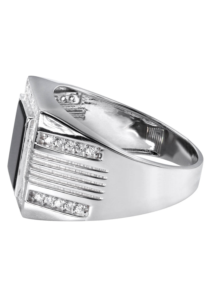 Mens Silver CZ Onyx Pinky Ring | Appx 7.5 Grams