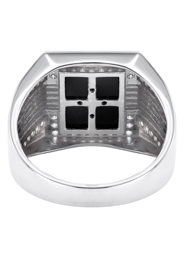 Mens Silver CZ Onyx Pinky Ring | Appx 7.5 Grams