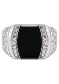 Mens Silver CZ Onyx Ring | Appx 6.7 Grams
