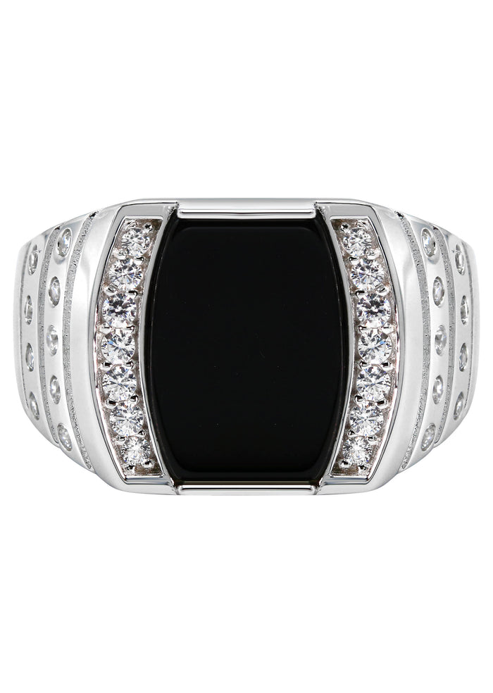 Mens Silver CZ Onyx Ring | Appx 6.7 Grams