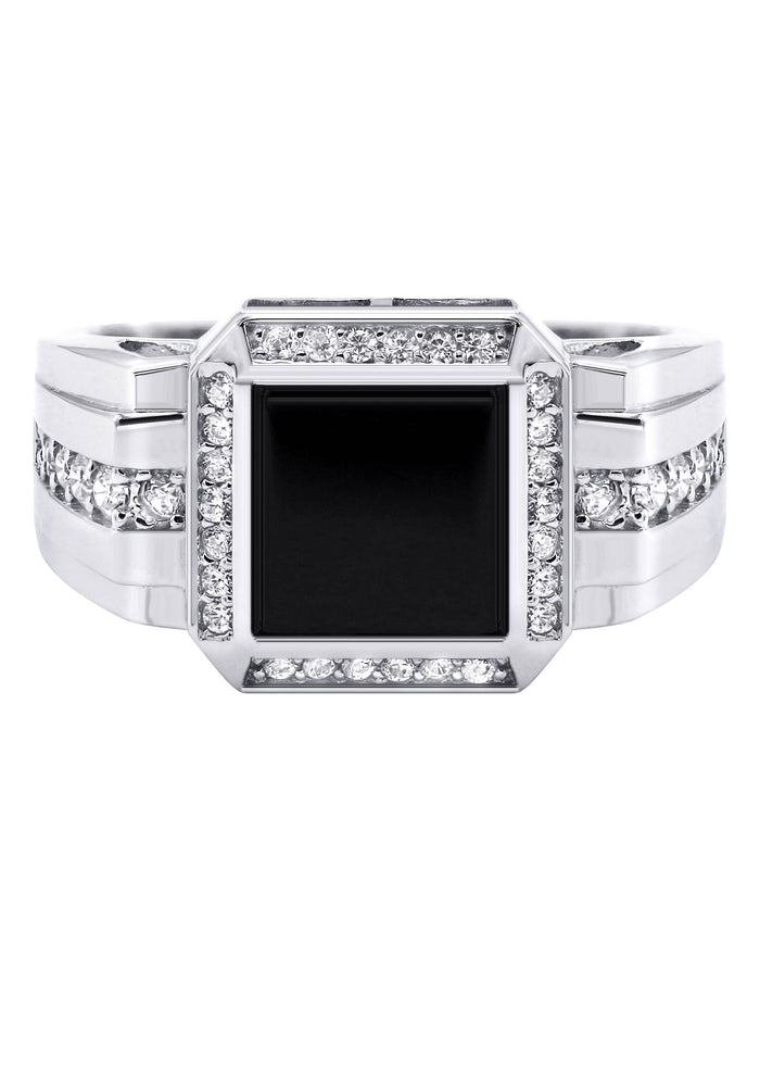 Mens Silver CZ Onyx Ring | Appx 7.6 Grams