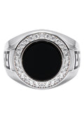 Mens Silver CZ Onyx Signet Ring | Appx 7.7 Grams