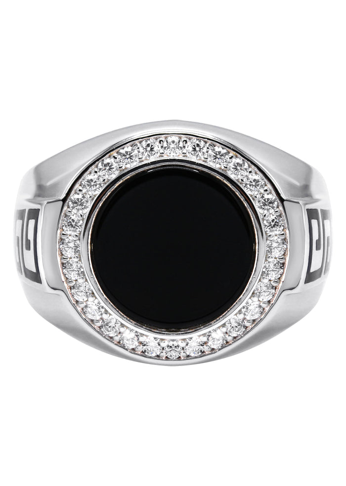 Mens Silver CZ Onyx Signet Ring | Appx 7.7 Grams