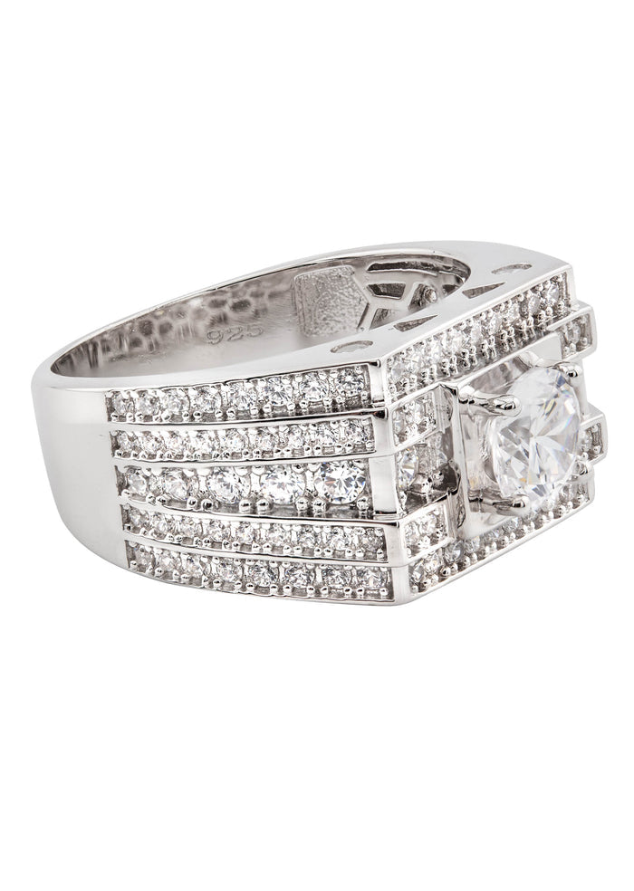 Mens Silver CZ Signet Ring | Appx 9 Grams