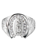Mens Silver CZ Virgin Mary Ring | Appx 6.3 Grams