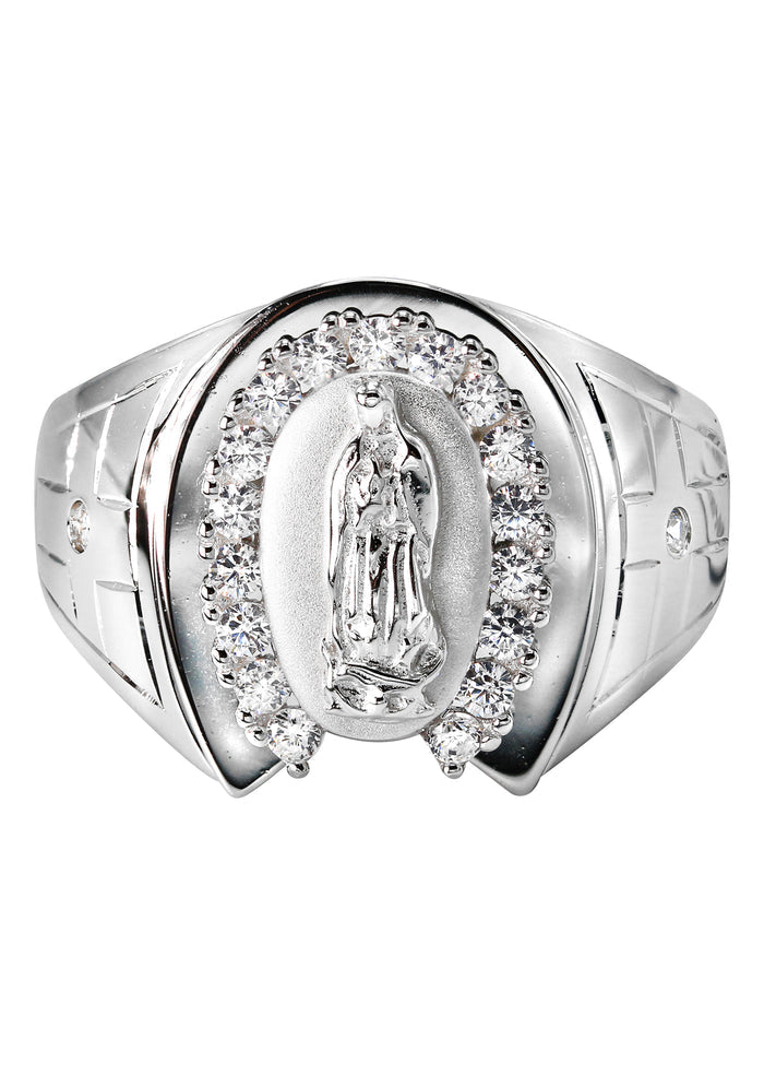 Mens Silver CZ Virgin Mary Ring | Appx 6.3 Grams