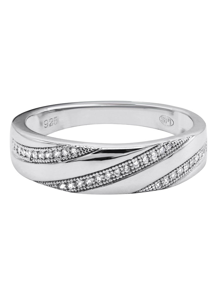 Mens Silver CZ Wedding Band | Appx 3.7 Grams