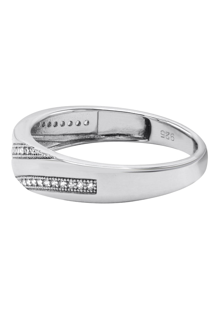 Mens Silver CZ Wedding Band | Appx 3.7 Grams