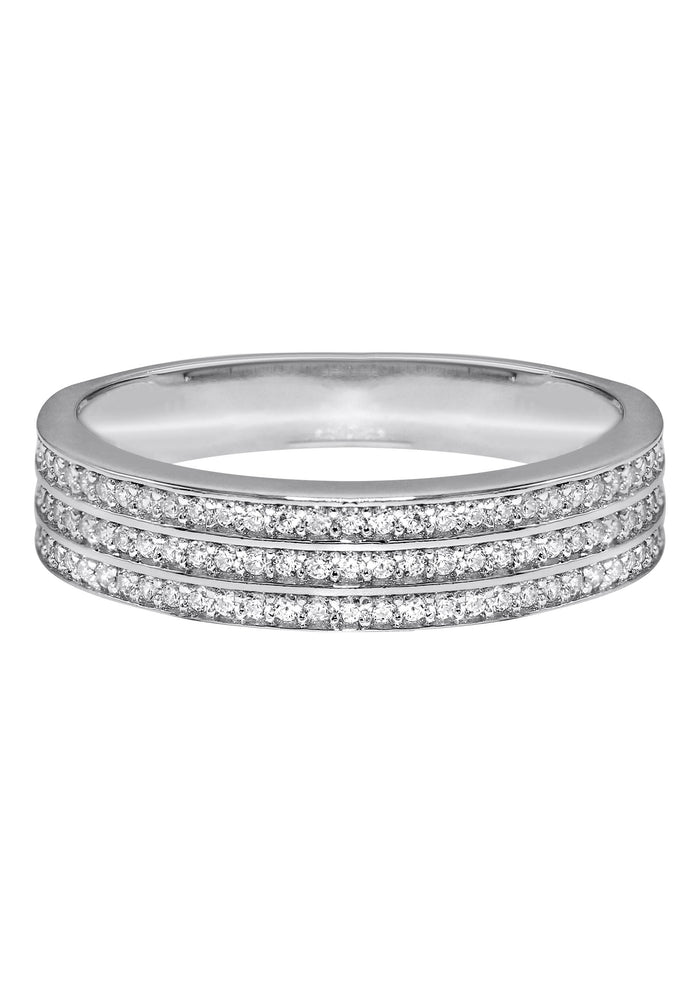 Mens Silver CZ Wedding Band Ring | Appx 3.4 Grams