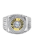 Mens Silver Round CZ Gold Ring | Appx 8.2 Grams