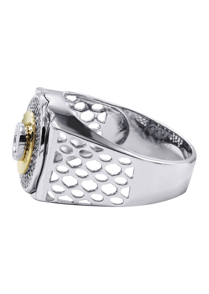 Mens Silver Round CZ Gold Ring | Appx 8.2 Grams