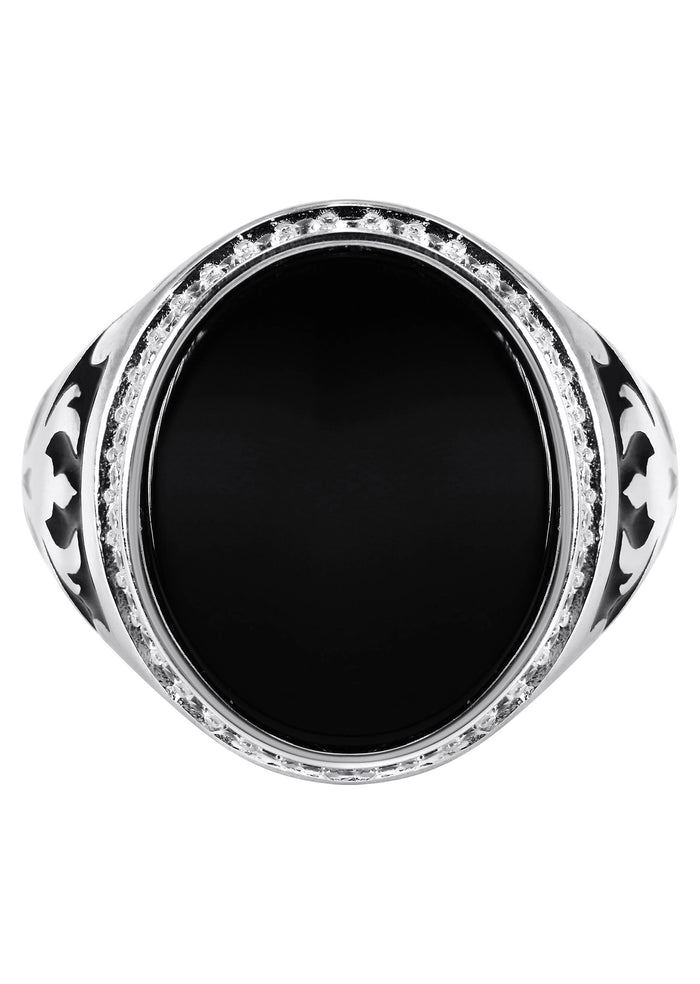 Mens Silver Round Onyx Signet Ring | Appx 7 Grams