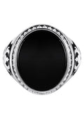 Mens Silver Round Onyx Signet Ring | Appx 7 Grams