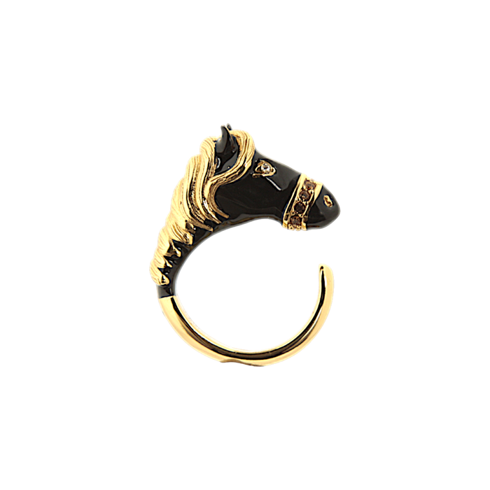 Micro Black Enamel Horse Ring