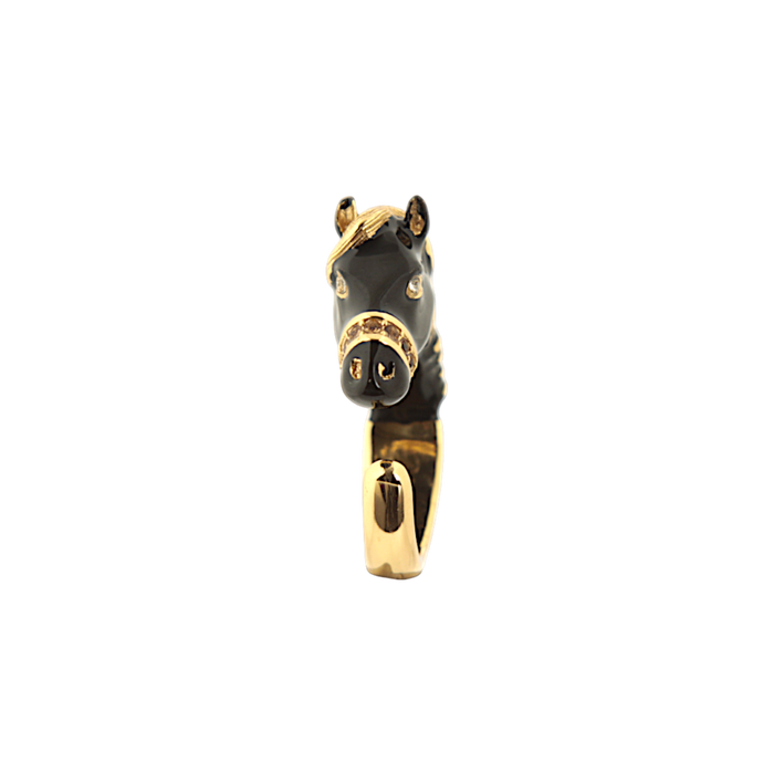 Micro Black Enamel Horse Ring