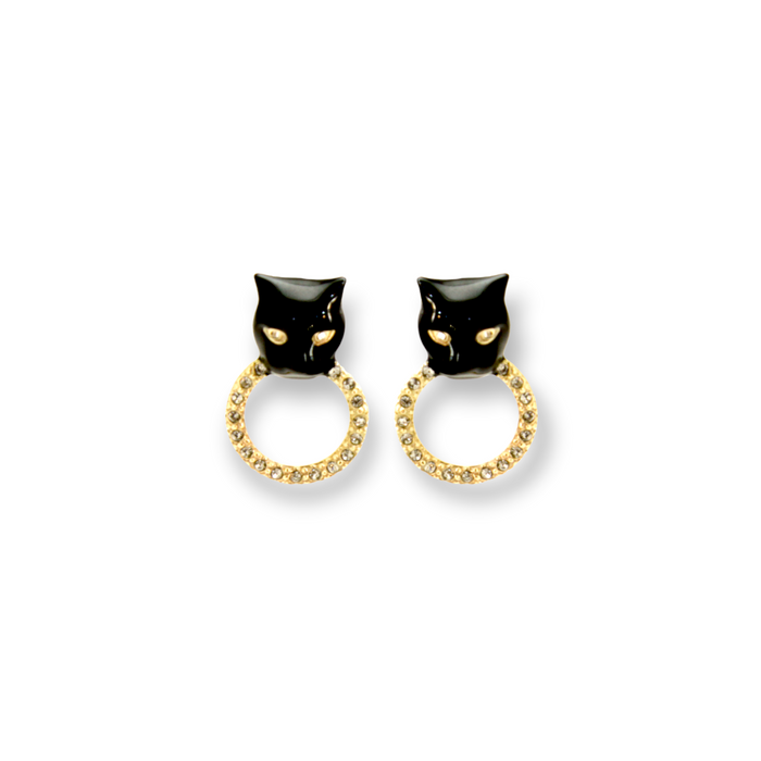 Micro Black Panther Earrings With Crystal Ring