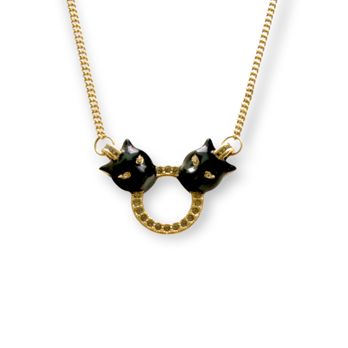 Micro Double Panther Necklace Black Gold Finish