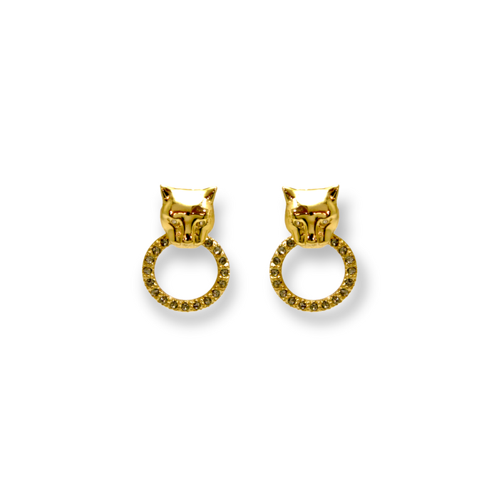 Micro Gold Finish Panther Earrings With Crystal Ring